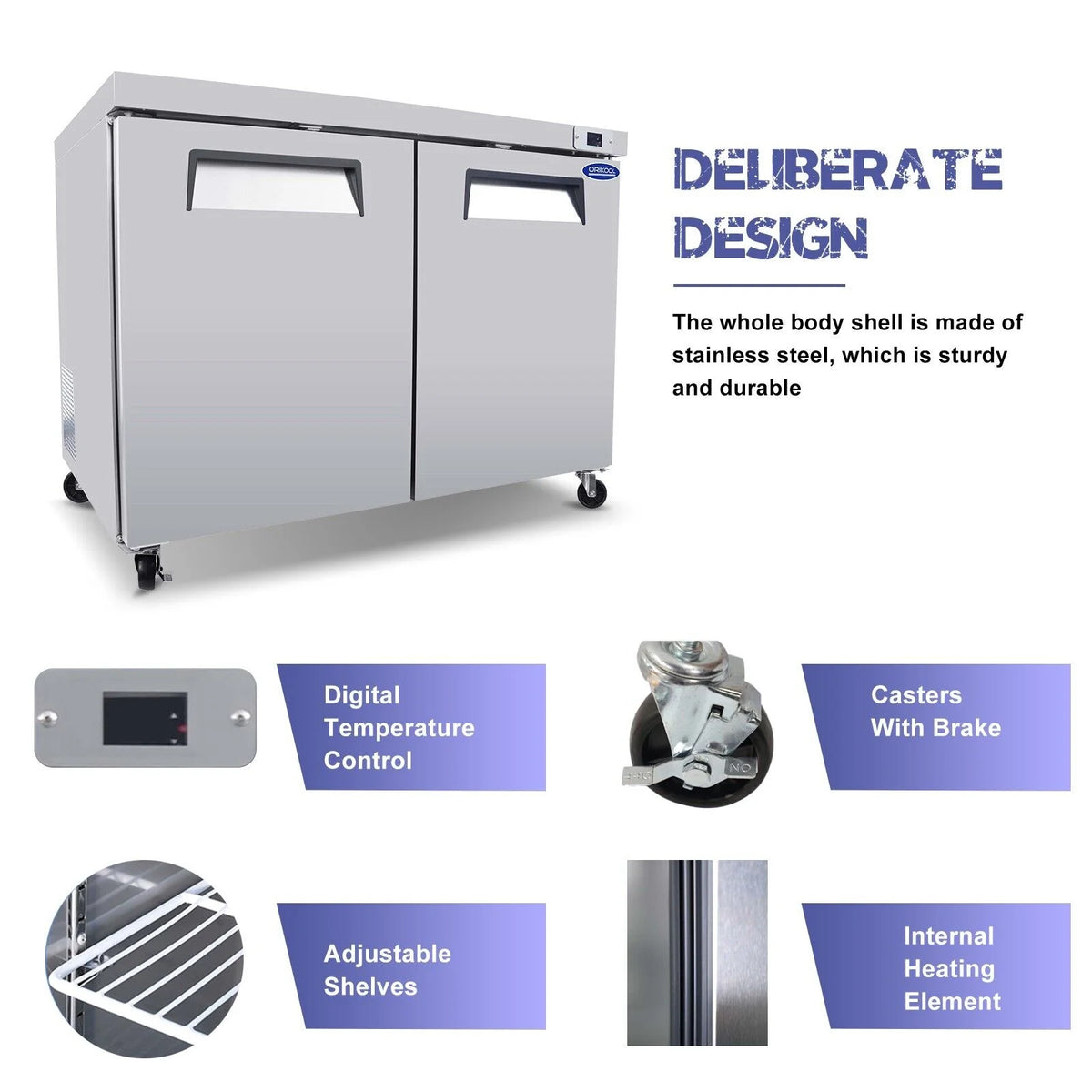 48" Undercounter Worktop Refrigerator Prep Table 14 Cu.Ft 2 Door E78996