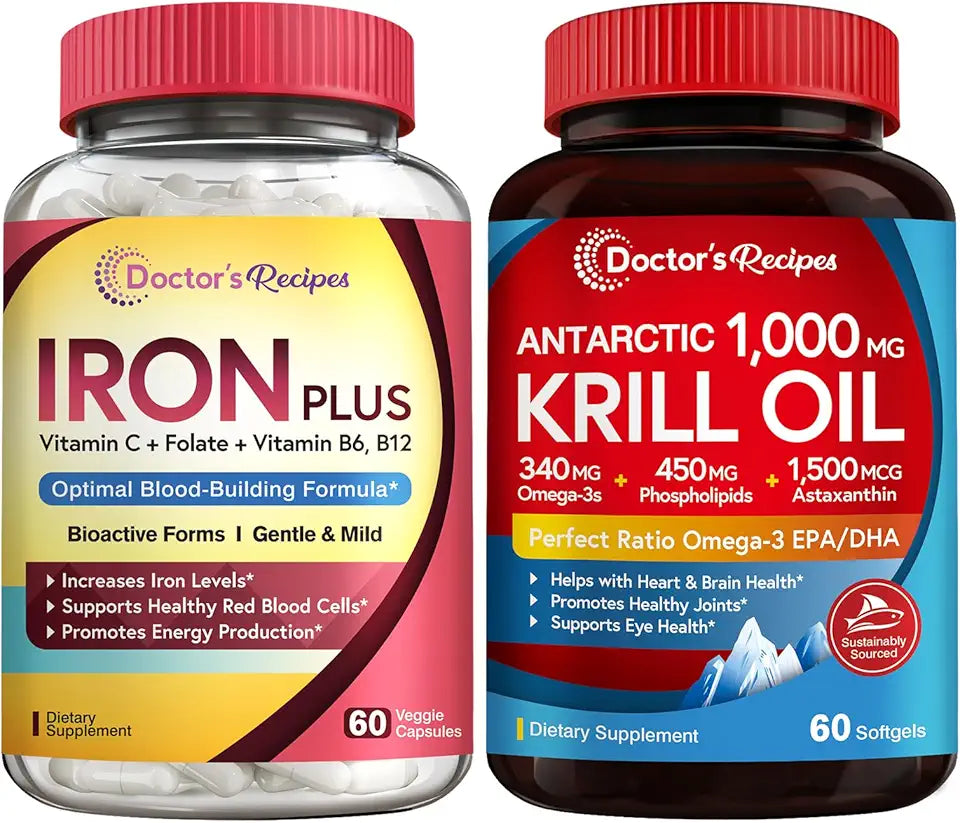 Iron Bisglycinate & Krill Oil 60 Capsules & 60 Softgels R7758