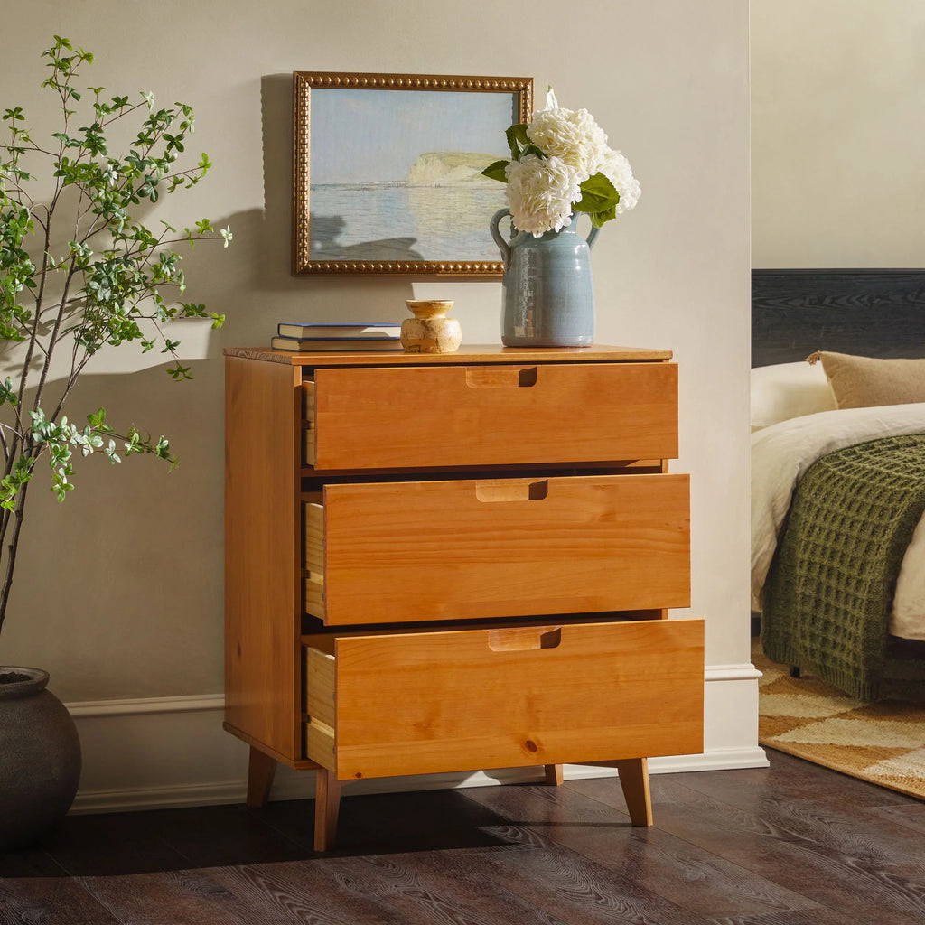 Solid Wood Walnut 3-Drawer Dresser Y574729