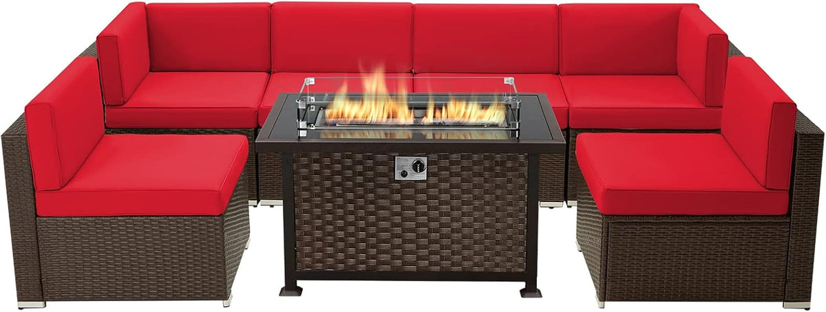 7 Pieces Outdoor Patio Furniture Set with Fire Pit Table J3140