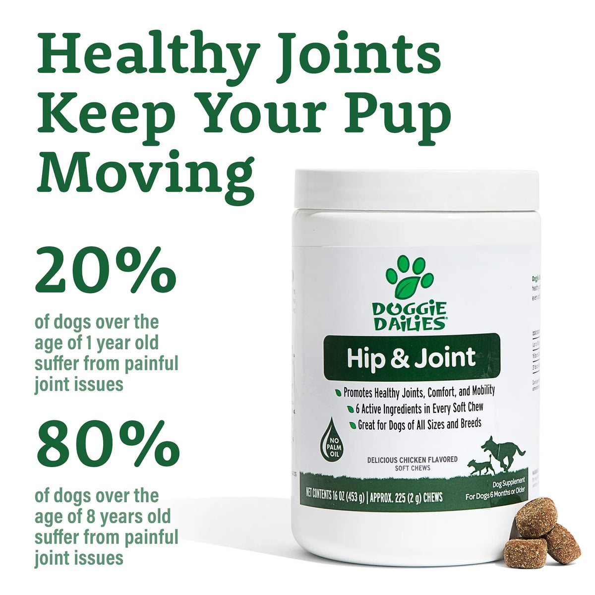 Glucosamine for Dogs 225 Chews Joint Supplement with Chondroitin MSM Hyaluronic Acid CoQ10 Chicken V798803