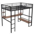 Black Full Metal Loft Bed with Desk and Storage Shelves K56481