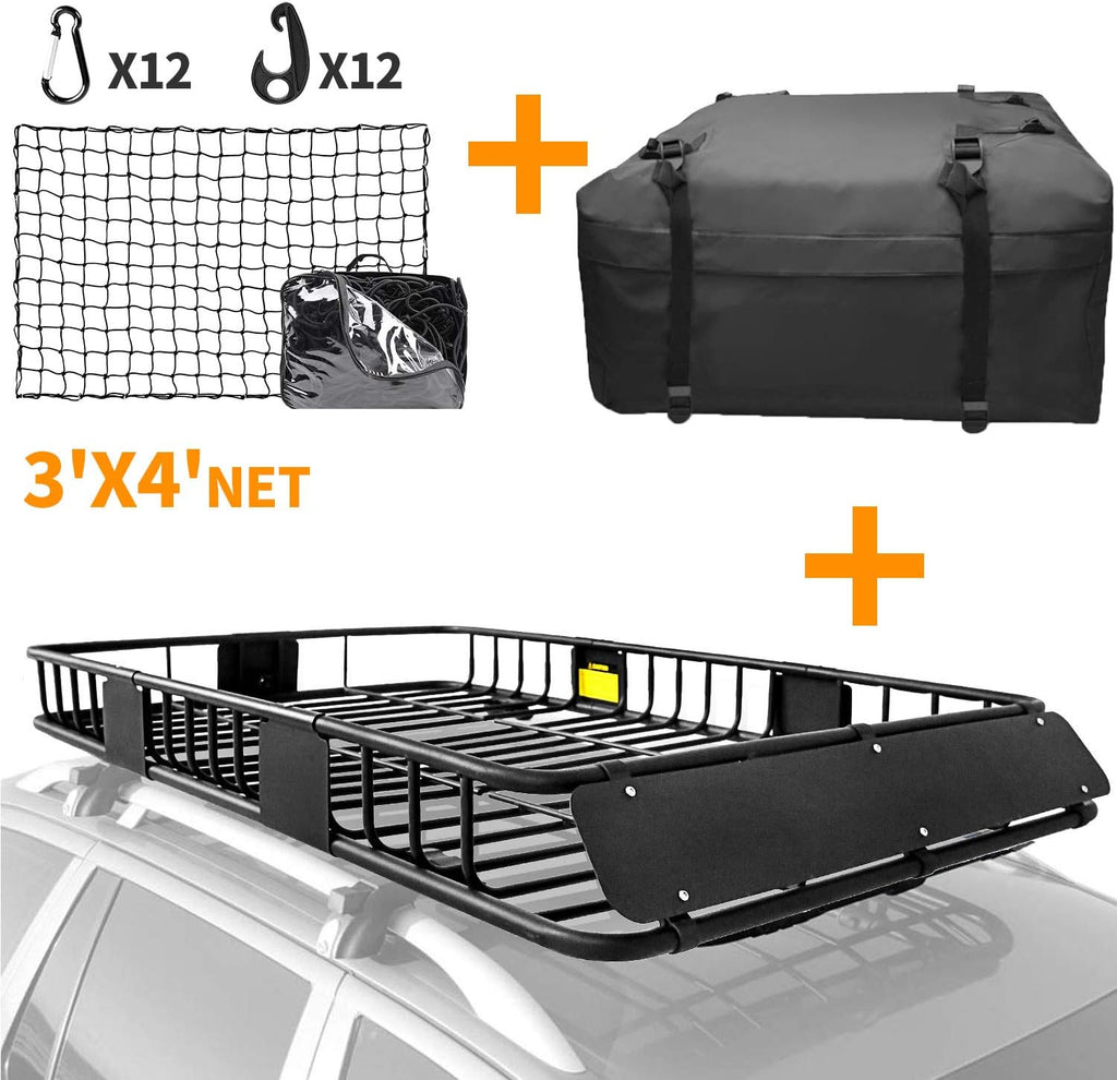 Roof Rack Basket Rooftop Cargo Carrier with Cargo Net and Bag D683