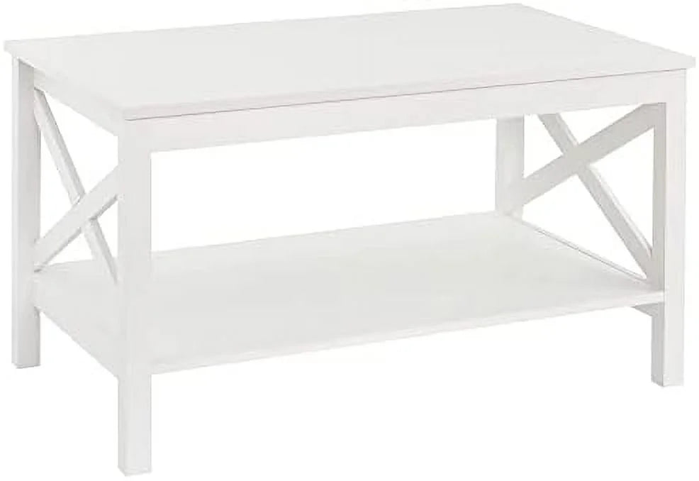 White Wood Coffee Table with Shelf B8864