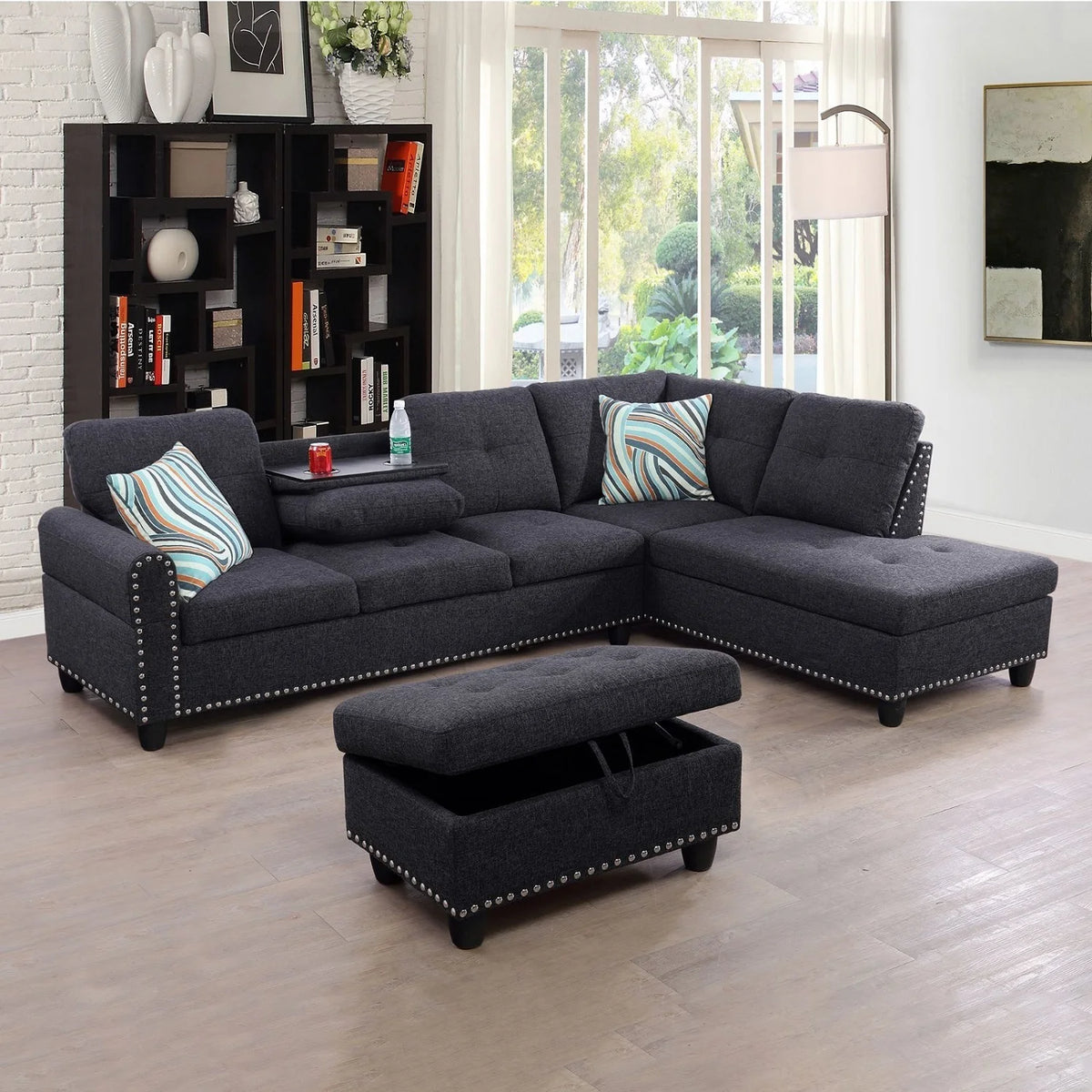Black Grey Linen 2-Piece Sofa A812631