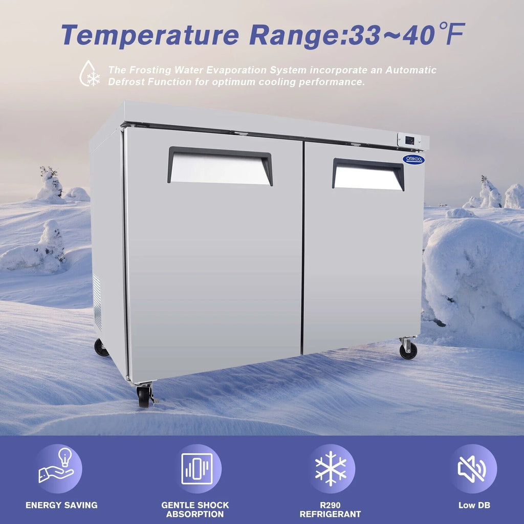 48" Undercounter Worktop Refrigerator Prep Table 14 Cu.Ft 2 Door E78996
