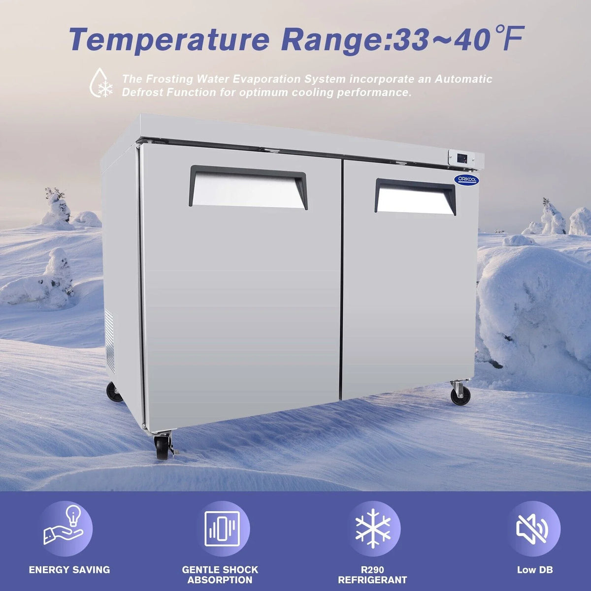 48" Undercounter Worktop Refrigerator Prep Table 14 Cu.Ft 2 Door E78996
