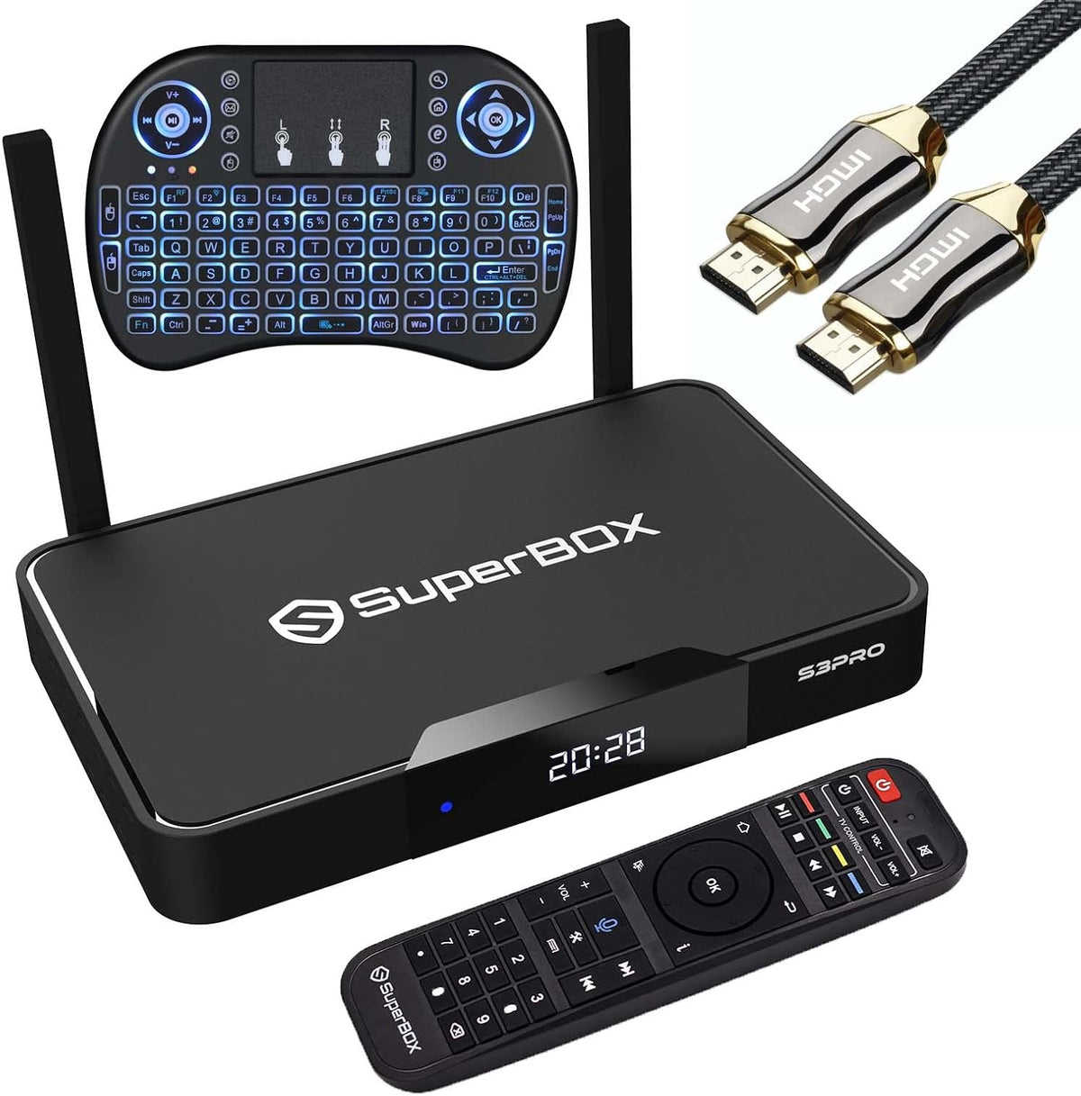 SuperBox S3 Pro with Voice Remote, Backlit Mini Keyboard & 8K HDMI Cable M329991