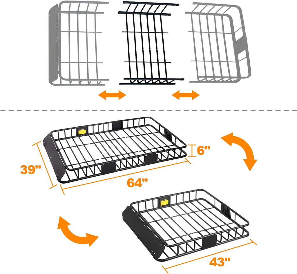 Roof Rack Basket Rooftop Cargo Carrier with Cargo Net and Bag D683