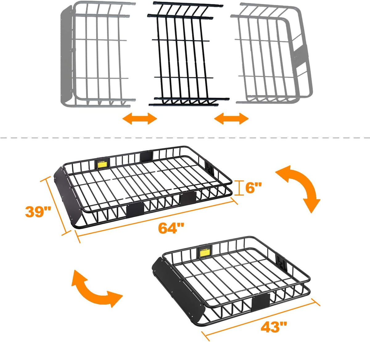 Roof Rack Basket Rooftop Cargo Carrier with Cargo Net and Bag D683