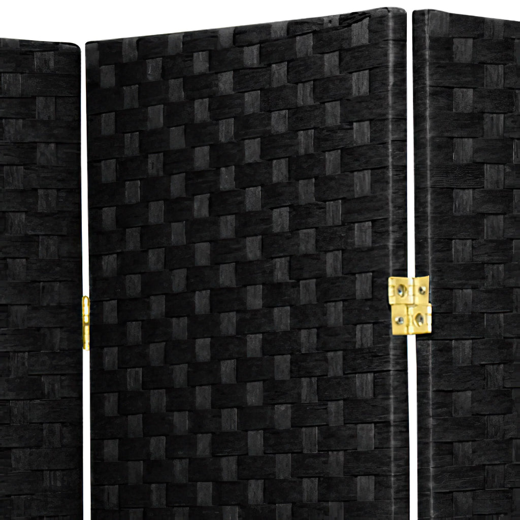 Black 6 Panel Woven Fiber Room Divider R13133