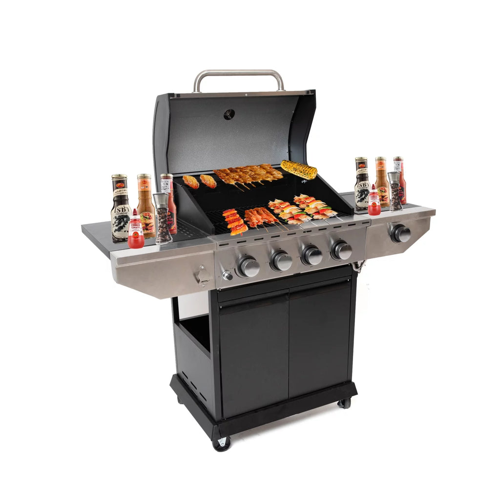 3-Burners Propane Gas Grill with Side Burner & Thermometer Stainless Steel T450105