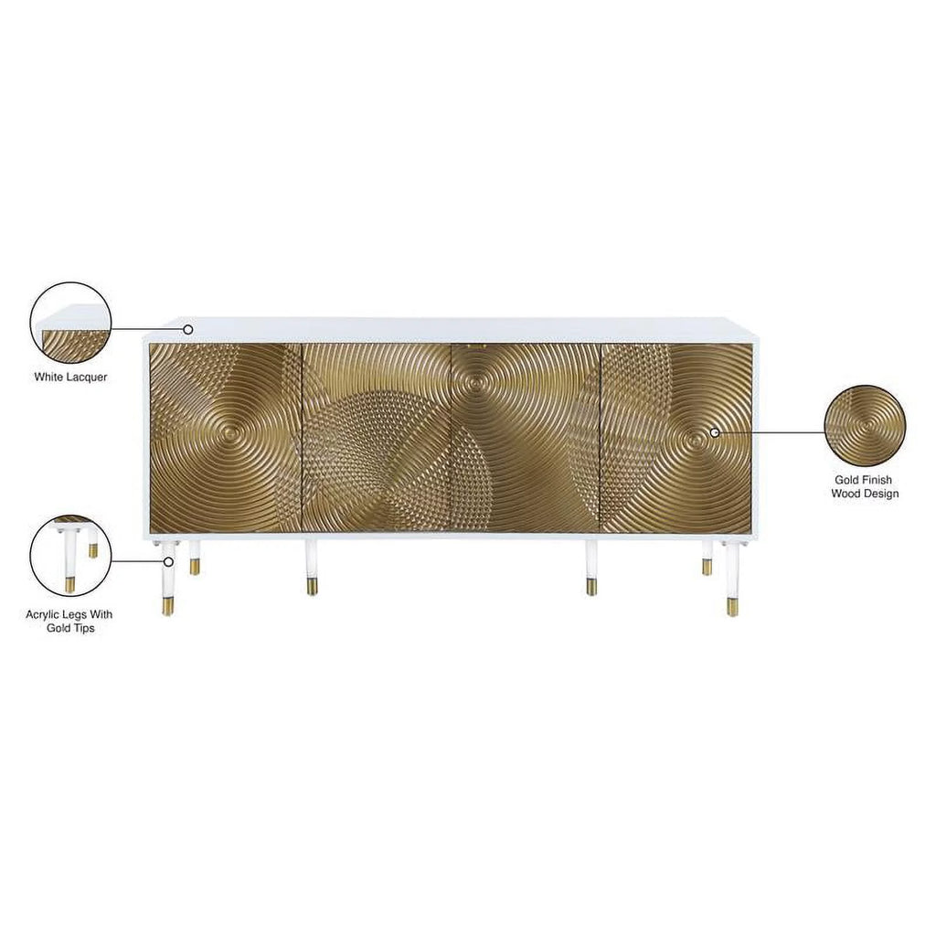 White Lacquer Gold Solid Wood Sideboard Buffet B423175