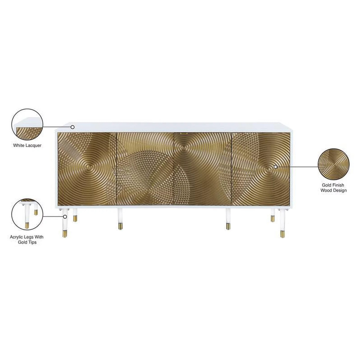 White Lacquer Gold Solid Wood Sideboard Buffet B423175