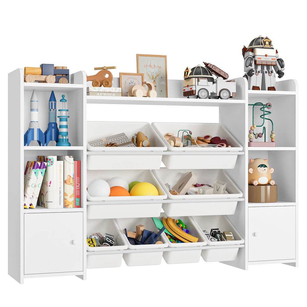 White Toy Storage Organizer Bookcase with 9 Bins M1569