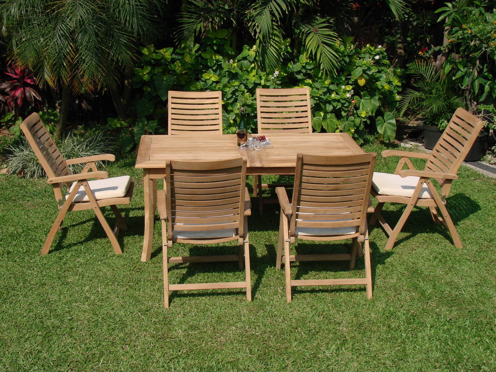7 Pc Teak Dining Set with Rectangle Table and 6 Arm Chairs O42142