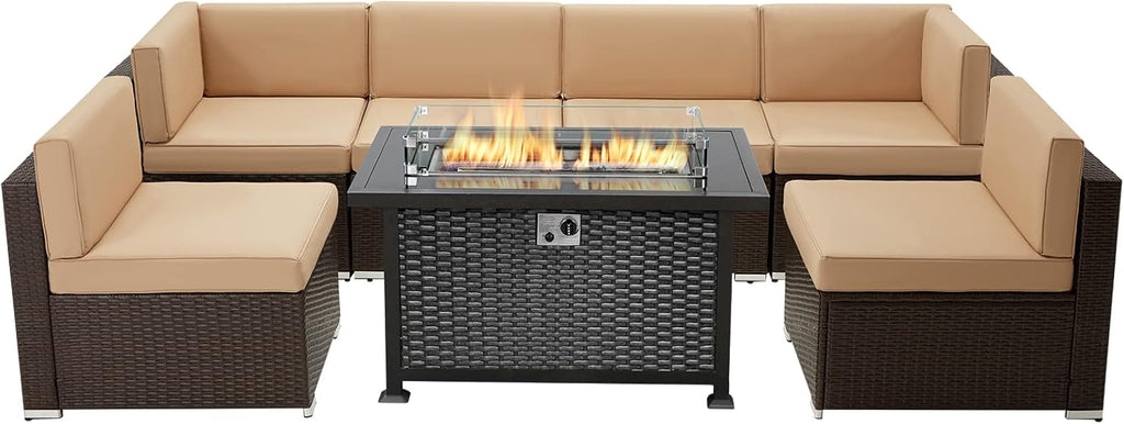7 Pieces Outdoor Patio Furniture Set with Fire Pit Table J3140
