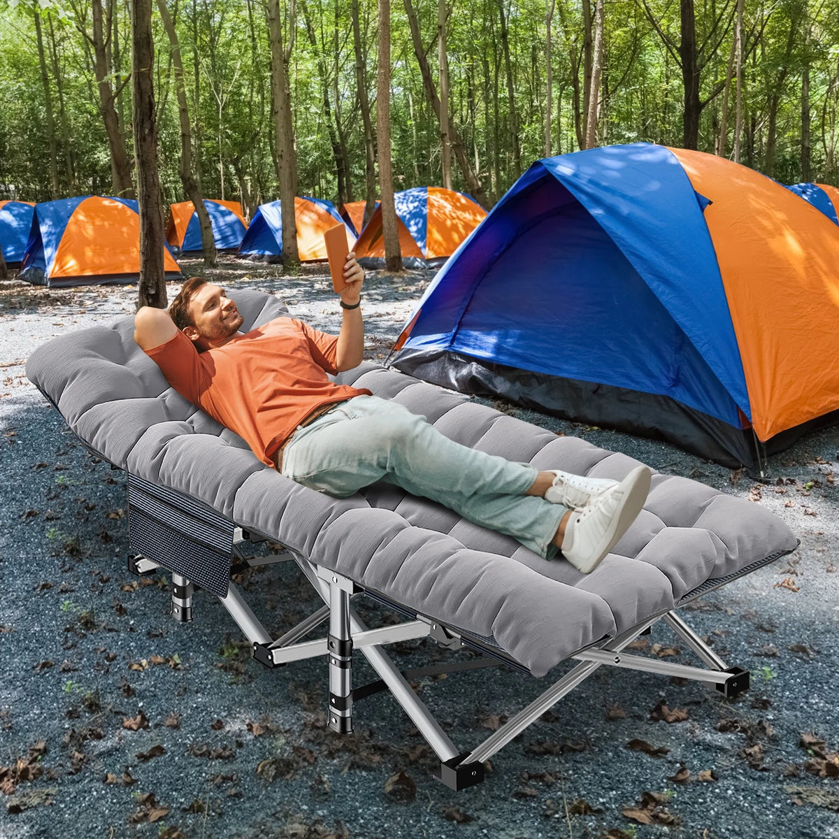 2 Pack Folding Camping Cot with Mattress and Carry Bag T643