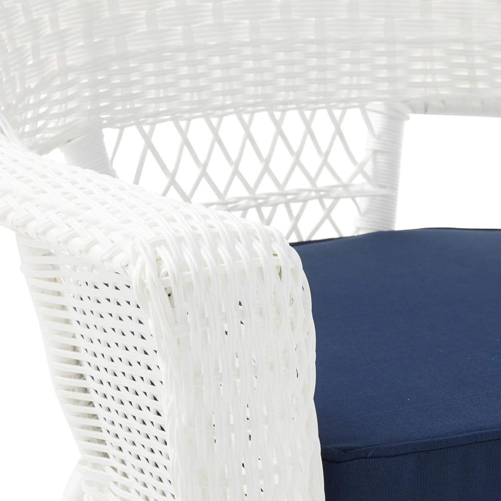 White Wicker Chair with Blue Cushion Set of 2 P713944