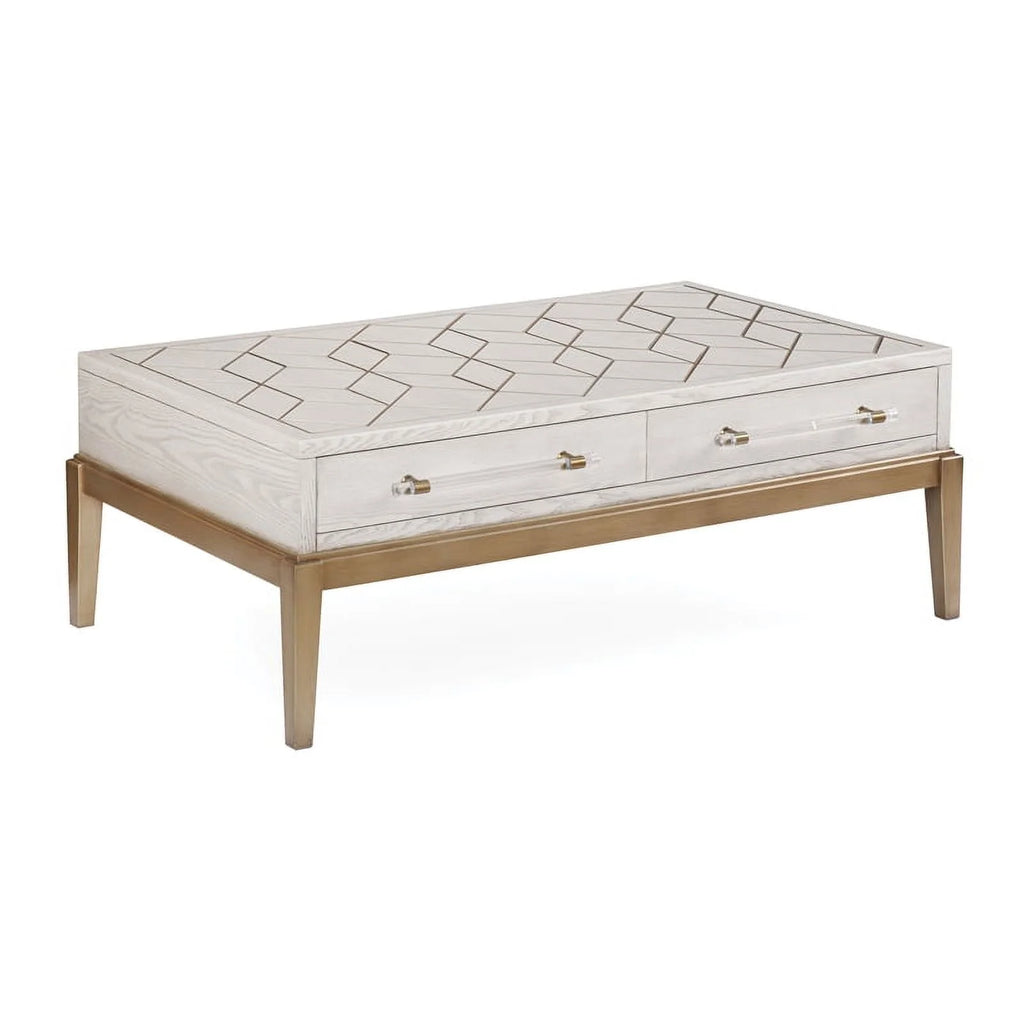 Soft White Wooden Cocktail Table with Gold and Acrylic Accents H4189