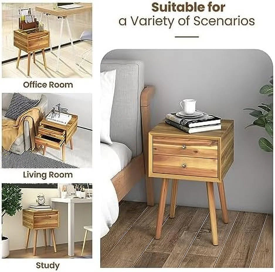 White 2 Drawer Wooden Nightstand R924