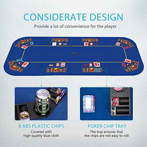 79 x 36 Inch Foldable 8-Player Poker Tabletop with Cup Holders and Carrying Bag X481198