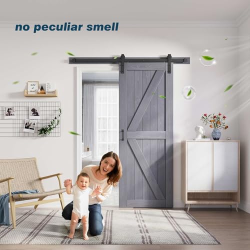 Gray Wood Barn Door Slab with Hardware Track Kit Z677