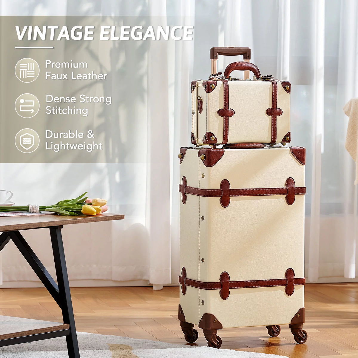 Beige Trolley Suitcase and Hand Bag Set with TSA Locks K22455