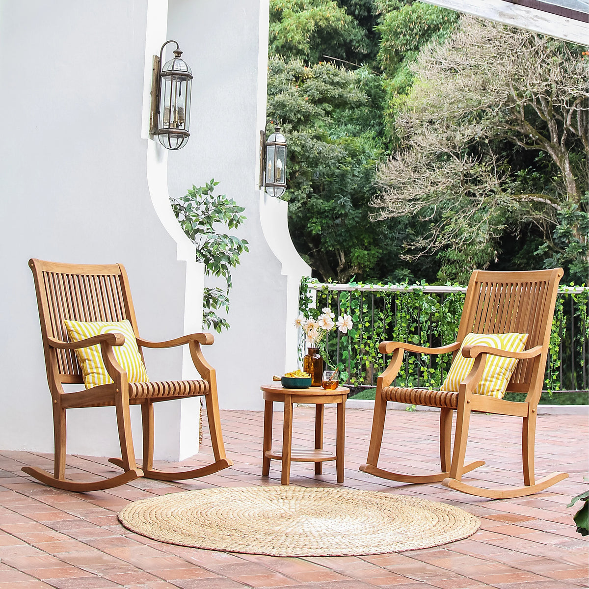 3-piece Teak Outdoor Rocking Chair Chat Set I8253