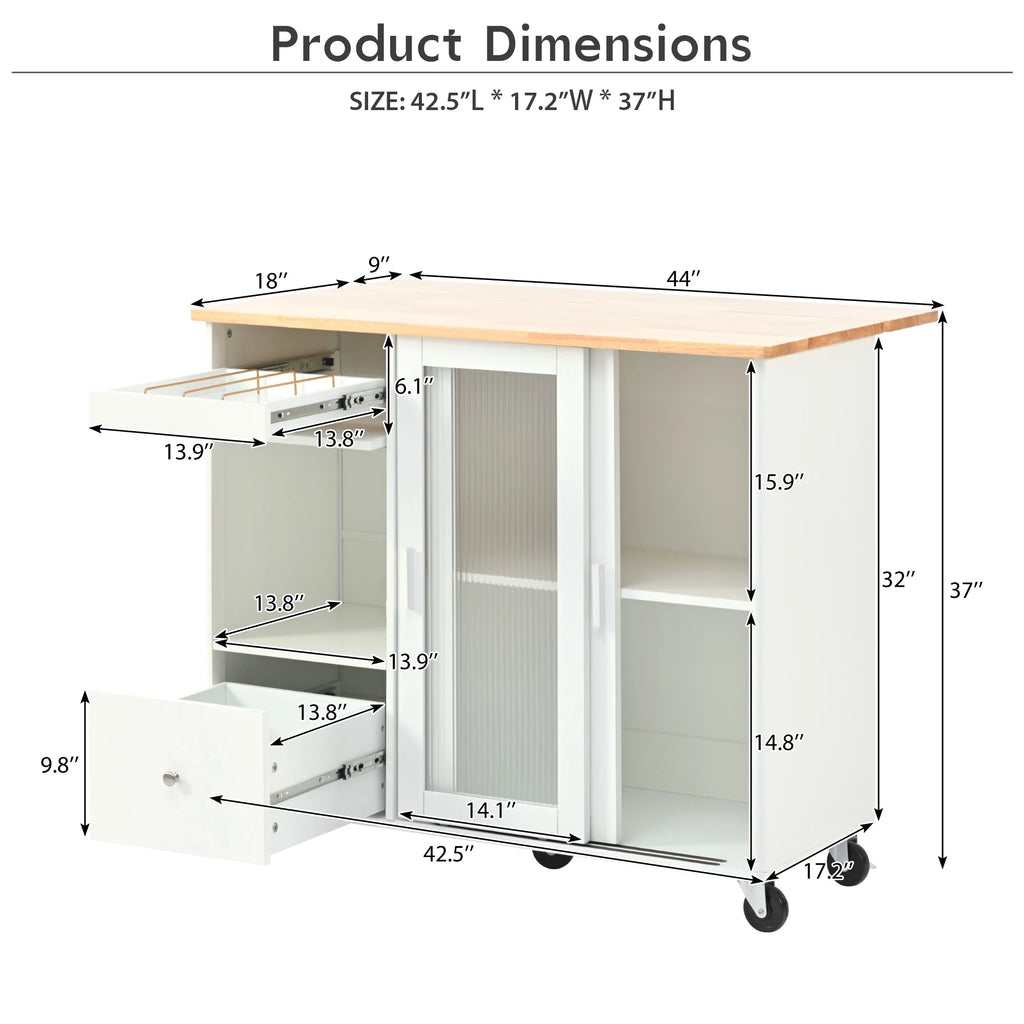 White Kitchen Island with Drop Leaf and 2 Drawers Z254748