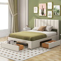 Beige Queen Size Upholstered Platform Bed with 3 Storage Drawers B22169