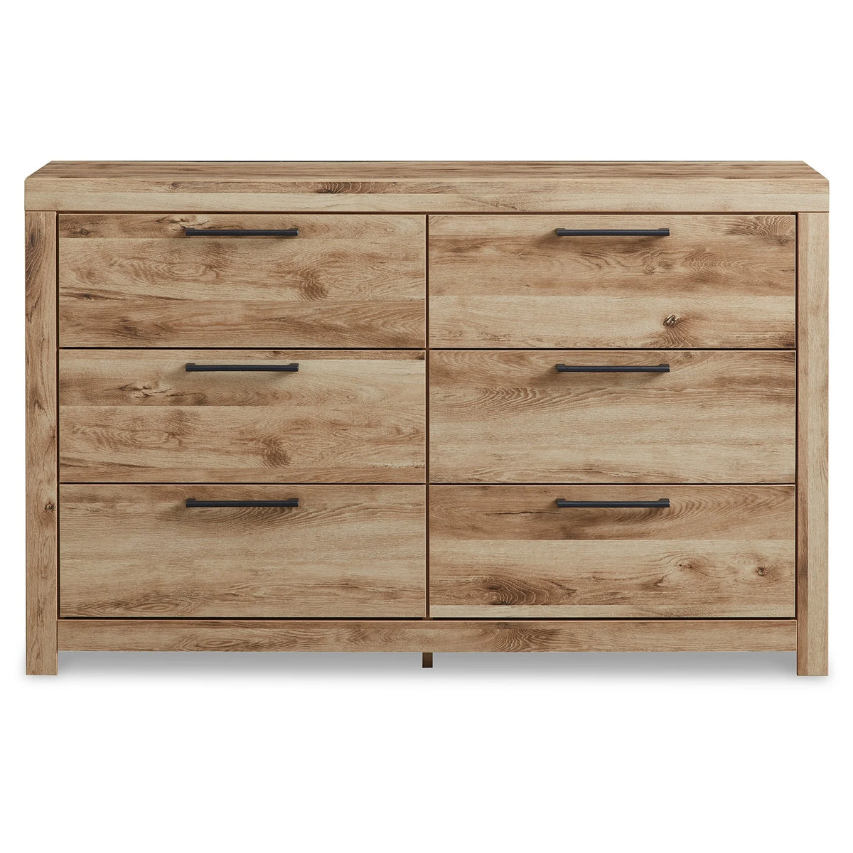 Brown 6 Drawer Wood Grain Dresser with Metal Bar Handles L12184