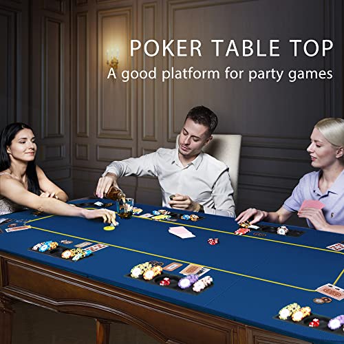 79 x 36 Inch Foldable 8-Player Poker Tabletop with Cup Holders and Carrying Bag X481198