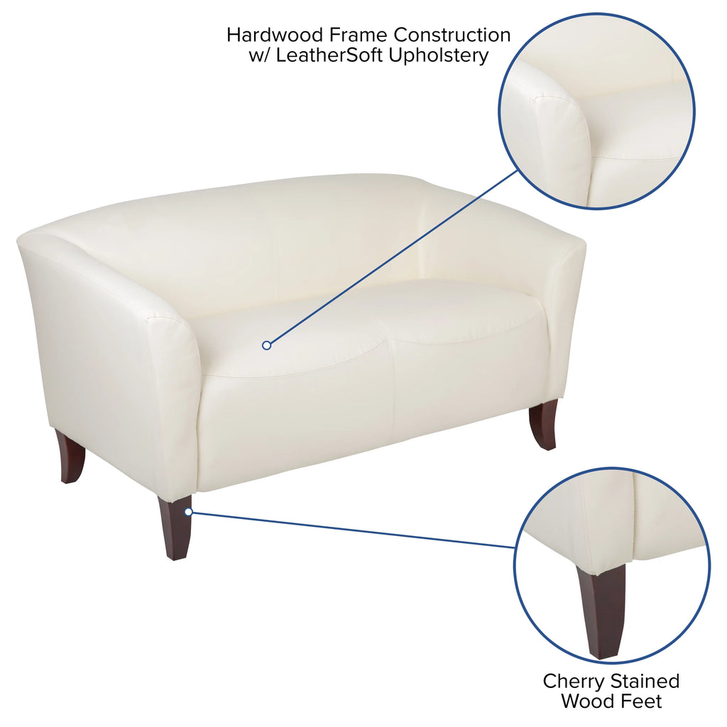 Ivory LeatherSoft Loveseat with Cherry Wood Feet D818922