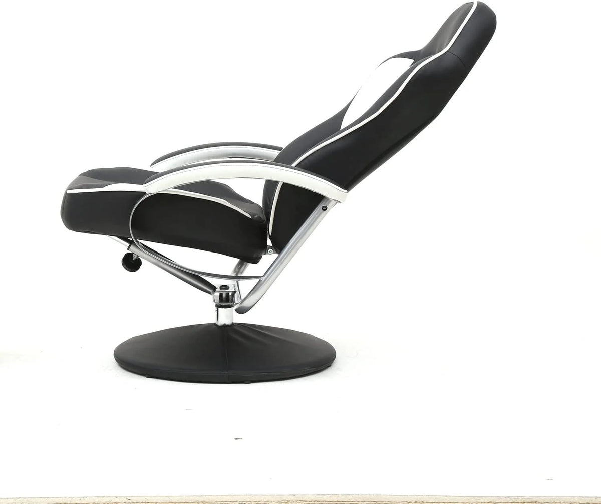 Black PU Racing Recliner Chair Set with Ottoman X554