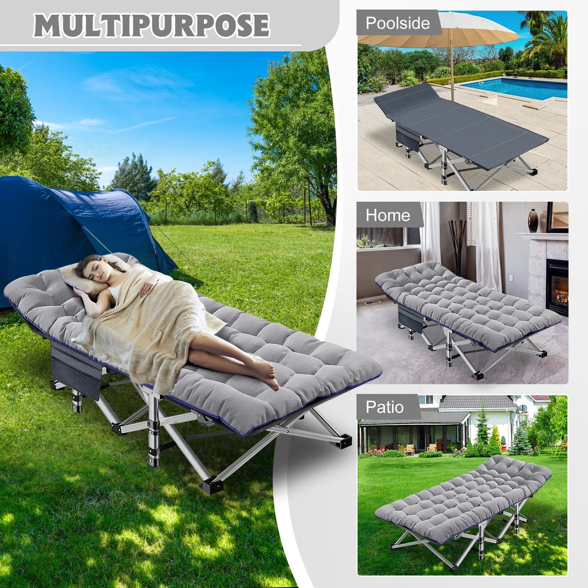 2 Pack Folding Camping Cot with Mattress and Carry Bag T643