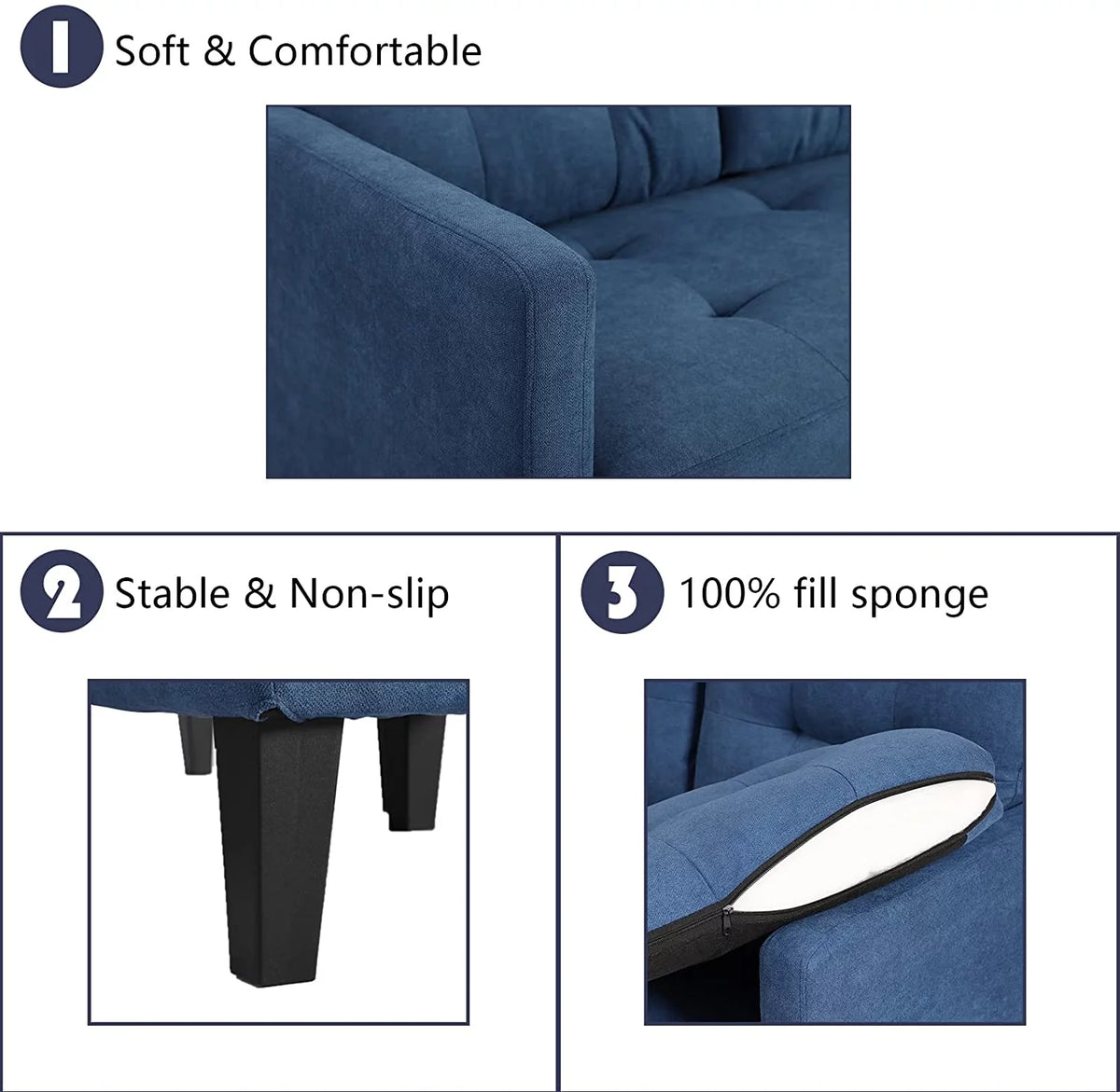 Blue L-Shaped Convertible Sectional Sofa T953