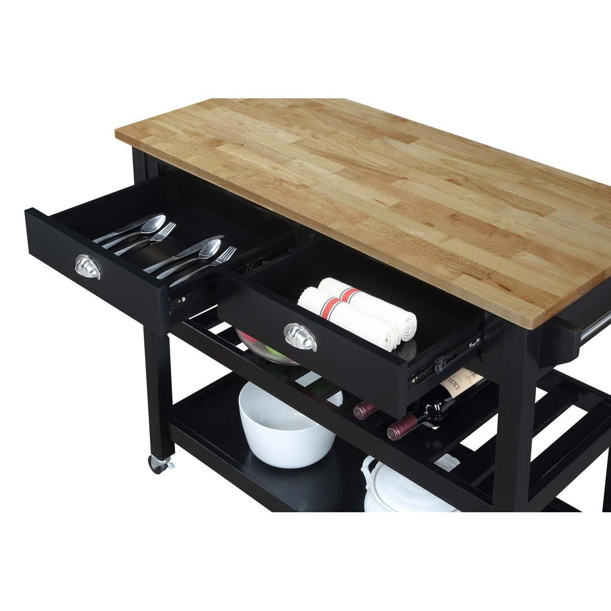 3 Tier Butcher Block Kitchen Cart with Drawers O53775