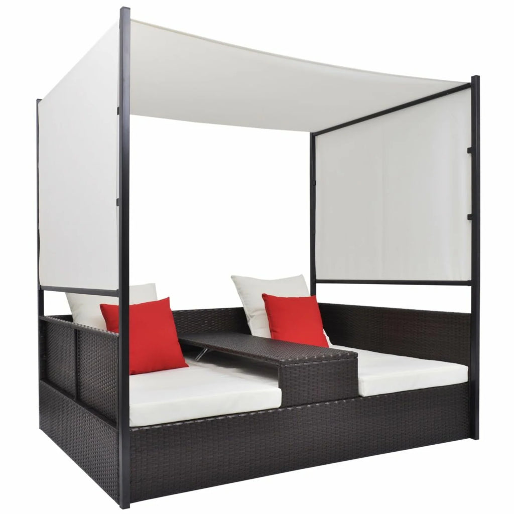 Brown Poly Rattan Patio Bed with Canopy Y77221