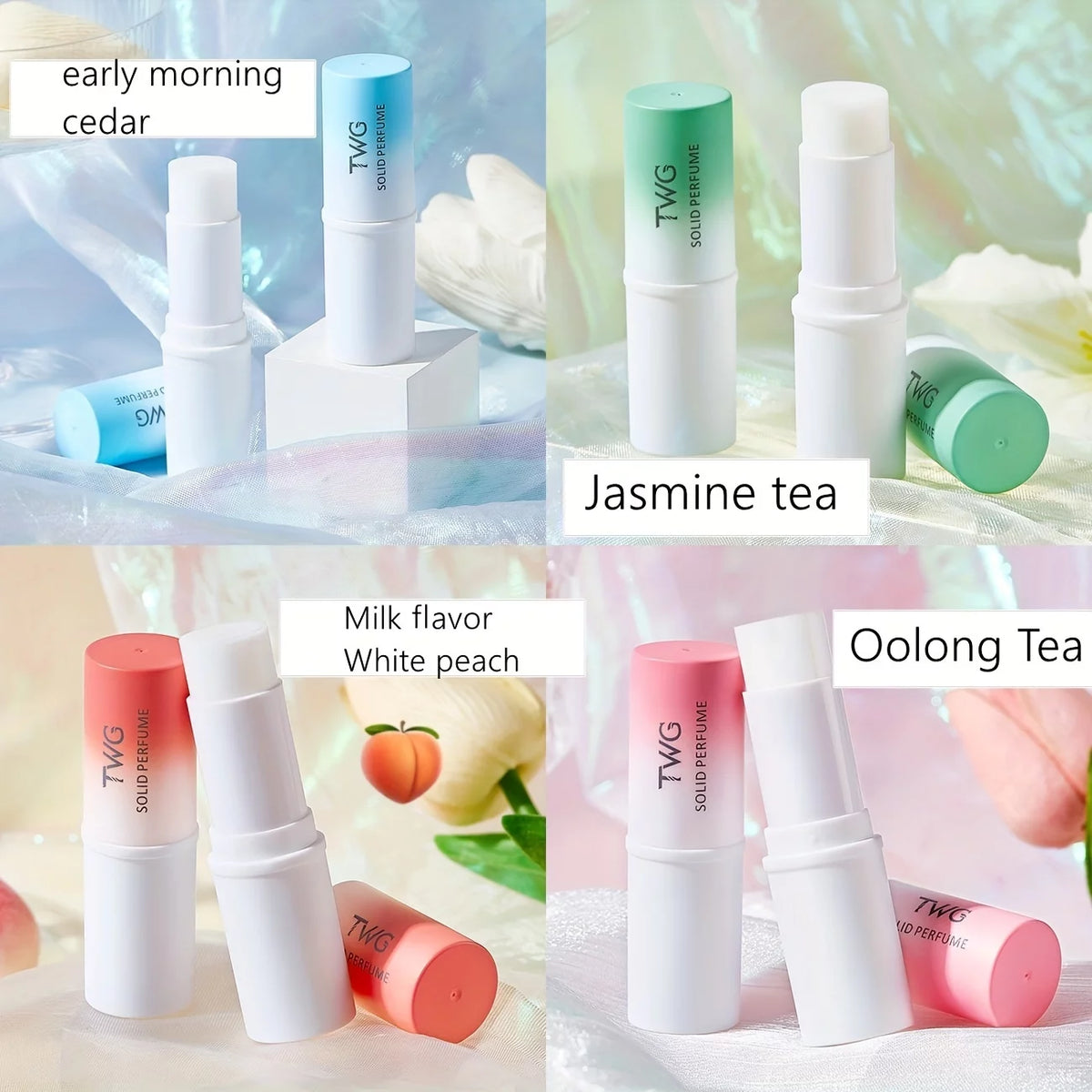 Solid Perfume Balm Sets Cedar Jasmine Tea White Peach Milk Cream Oolong Scent Q111285