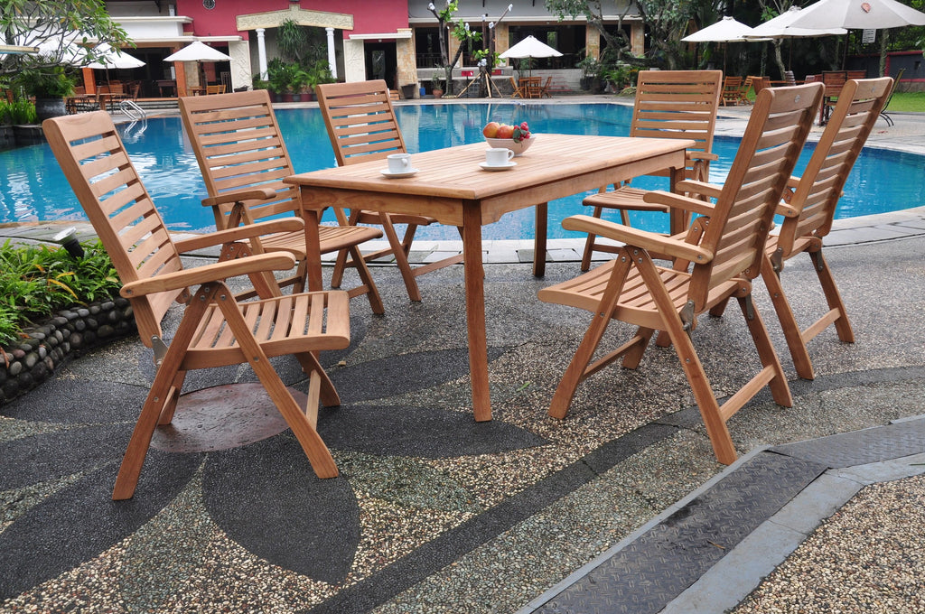 7 Pc Teak Dining Set with Rectangle Table and 6 Arm Chairs O42142