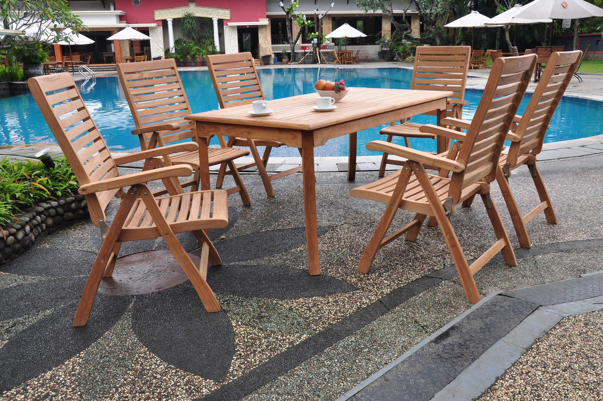 7 Pc Teak Dining Set with Rectangle Table and 6 Arm Chairs O42142