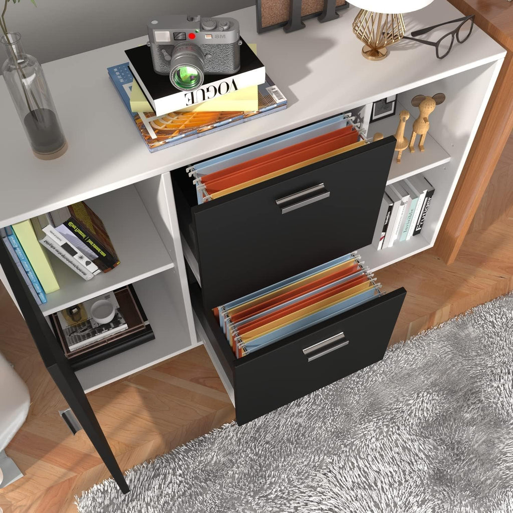 White Black 2 Drawer Mobile File Cabinet with Adjustable Shelf N7662
