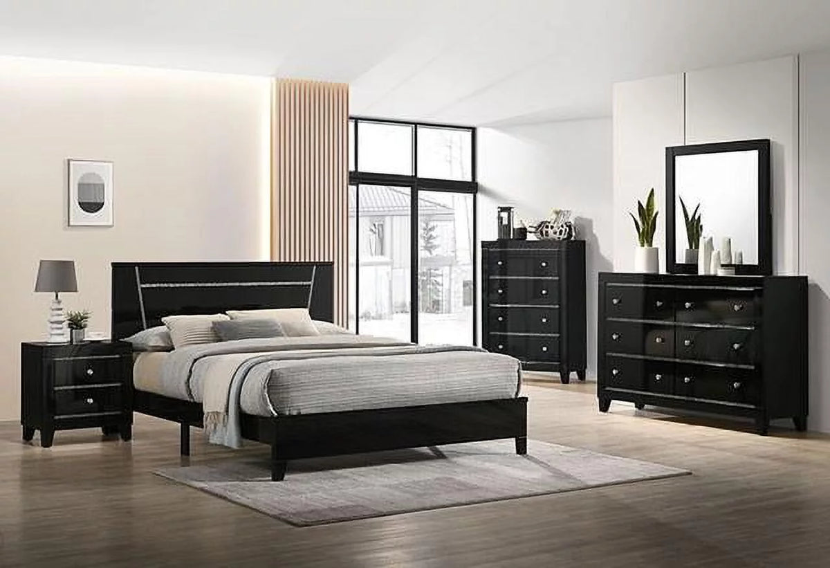 Black Solid Wood Queen Bedroom Set 6pcs L54150