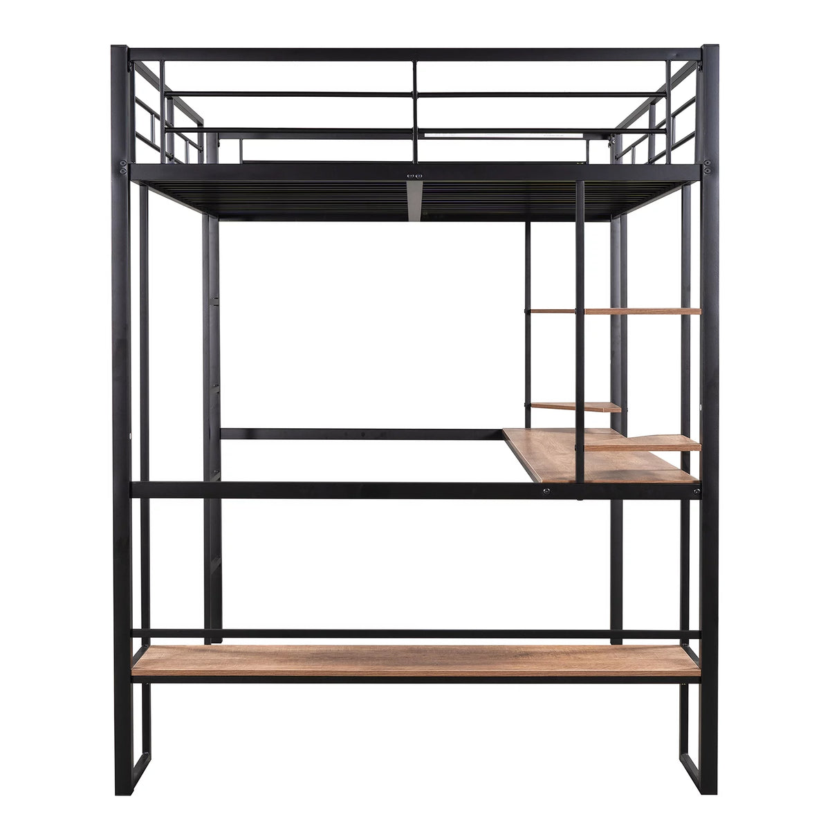 Black Full Metal Loft Bed with Desk and Storage Shelves K56481