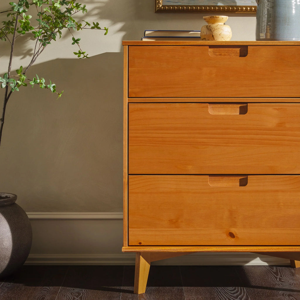 Solid Wood Walnut 3-Drawer Dresser Y574729