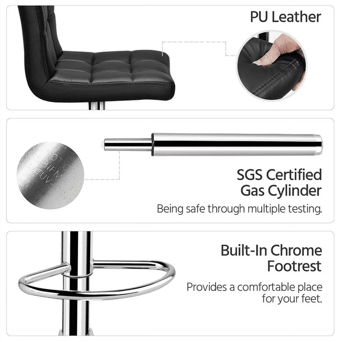 Adjustable Faux Leather Swivel Bar Chairs, Set of 2, Black W84611