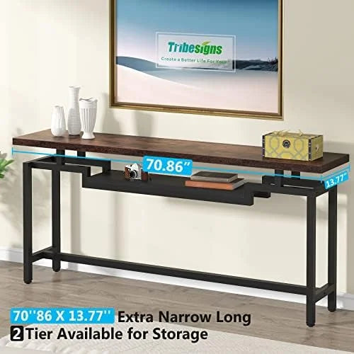 70 inch Narrow Long Console Table with 2 Tiers S94353