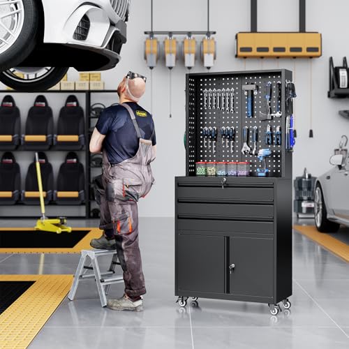 Metal Garage Storage Cabinet with Wheels, 3-Drawer Rolling Tool Cabinet E825