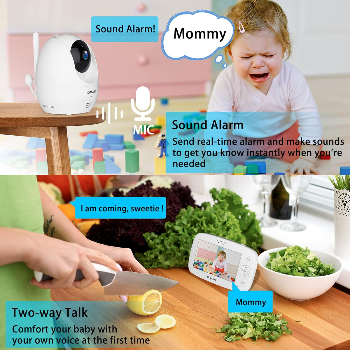 Baby Monitor with Camera and Audio, Night Vision, PTZ, Motion Detection, Auto Tracking, Temperature Monitor, 2-Way Talk K167282